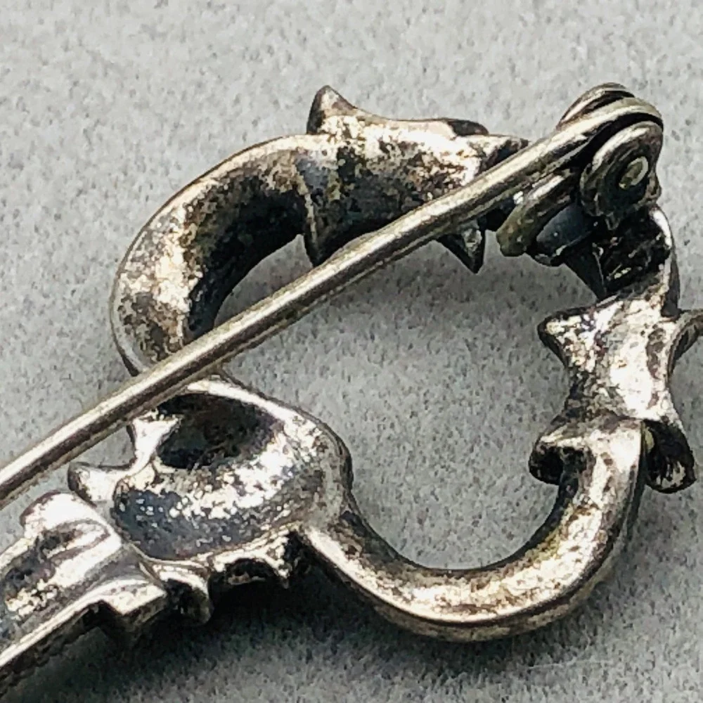 Vintage Sterling Silver Marcasite Skeleton‎ Key Brooch Art Deco Style 925 Tested